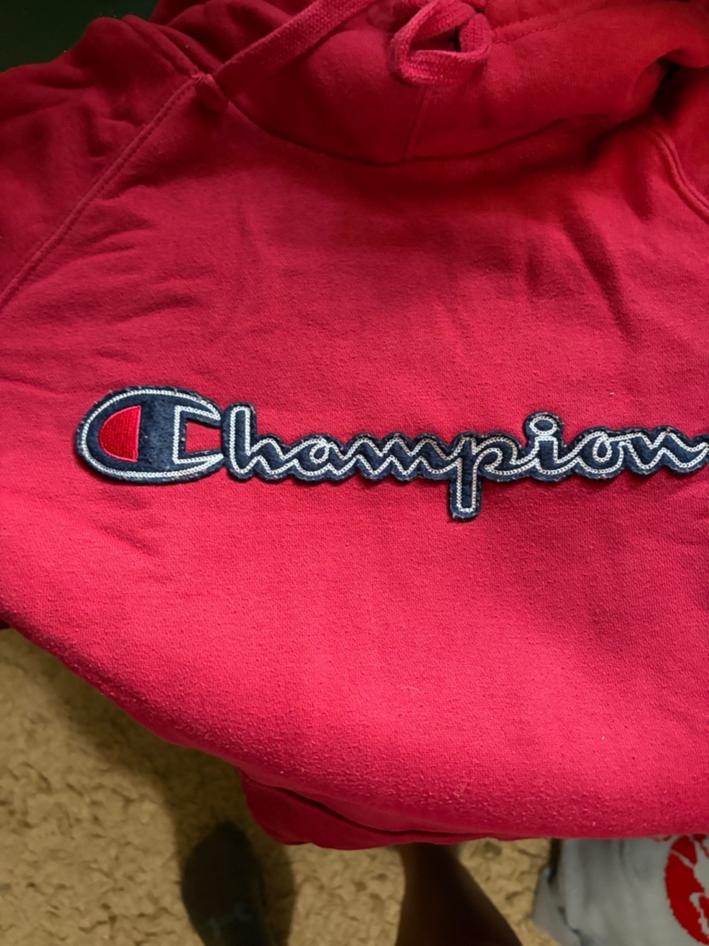 Champion Bright Red Script Logo Pullover Hoodie